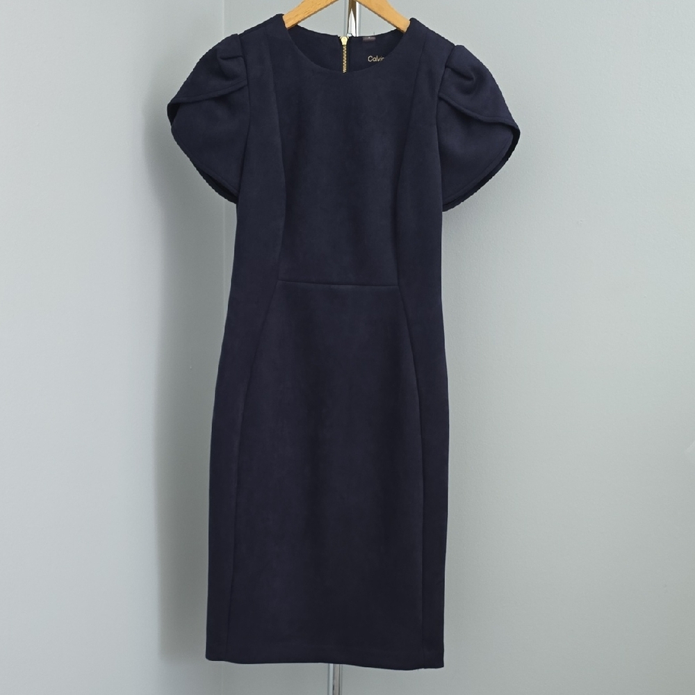 Calvin Klein Suede Scuba Feel Navy Blue Dress